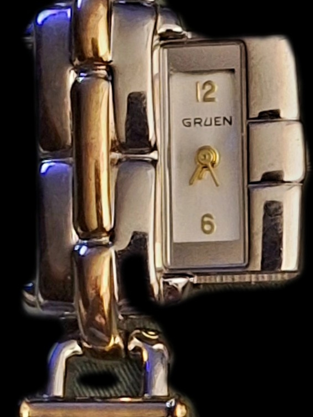 Vintage, Like New! Gruen Two-Tone Peek-A-Boo Bracelet Watch w/ New Battery - Picture 5 of 5